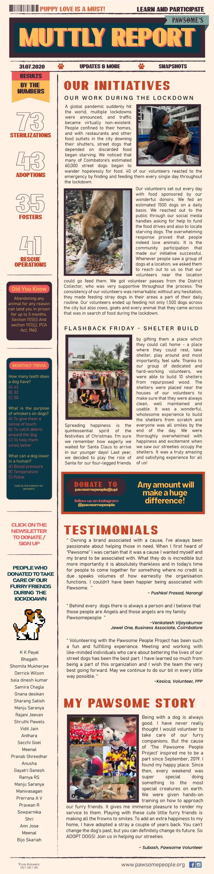 Pawsome People Project July 2020 newsletter
